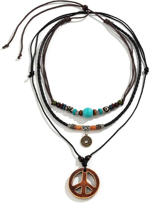 ZZQPSD Peace Sign Pendant Necklace Layered Puka Shell Turquoise Boho 1960s 1970s Hippie Party Accessories Necklaces