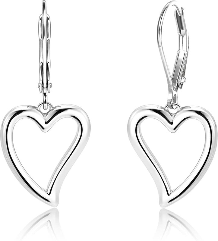 ALEXCRAFT Sterling Silver Heart Earrings for Women 14K Gold Plated Openwork Love Heart Dangle Earrings Drop Hypoallergenic Leverback Huggie Hoop Earing for Women Trendy