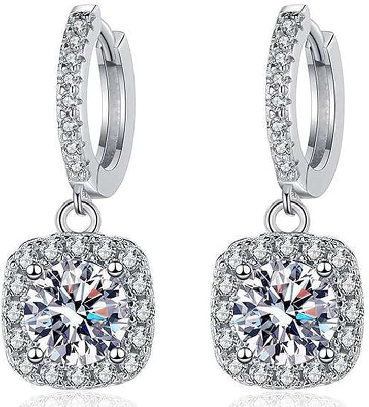 FEIKFEIZ Ladies' Moissanite Pendant Earrings, 1 CT Moissanite Diamonds, Lab-Created, Rhodium-Plated, Silver Earrings, Jewelry Gift.