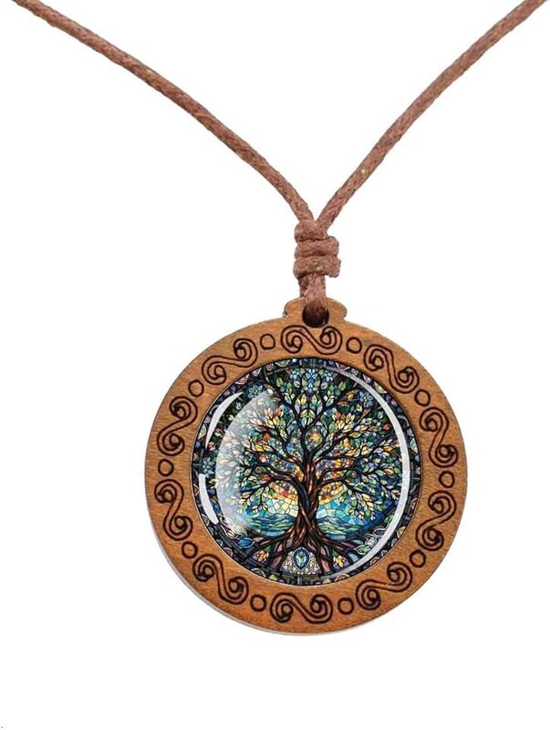 Tied By Love Boho Classic Spiritual Tree Of Life Wooden Pendant Necklace Men's Women's Jewellery Adjustable Rope Chain Punk Boho Neckwear Jewellery Unisex Gift 44cm - 88cm Faux Leather Chain