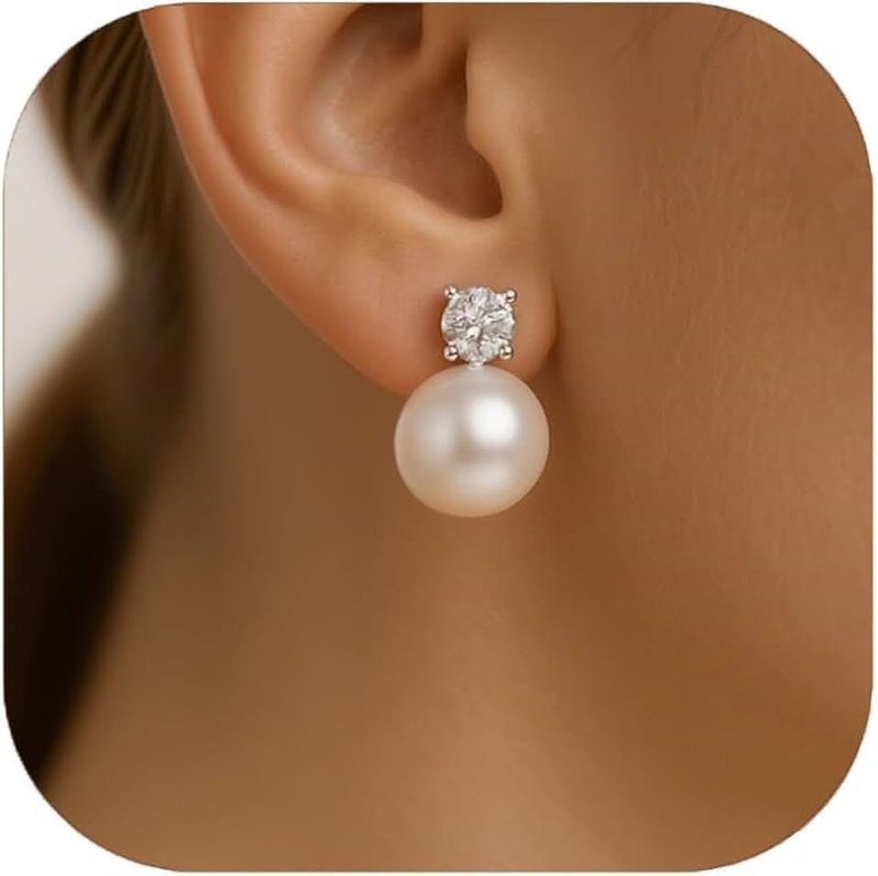 ZENCHEER Pearl Clip on Earrings for Women - 14K Gold Silver Plated Cubic Zirconia Non Pierced Ear Clips Jewelry Gifts for Wedding Bridal Party Gifts