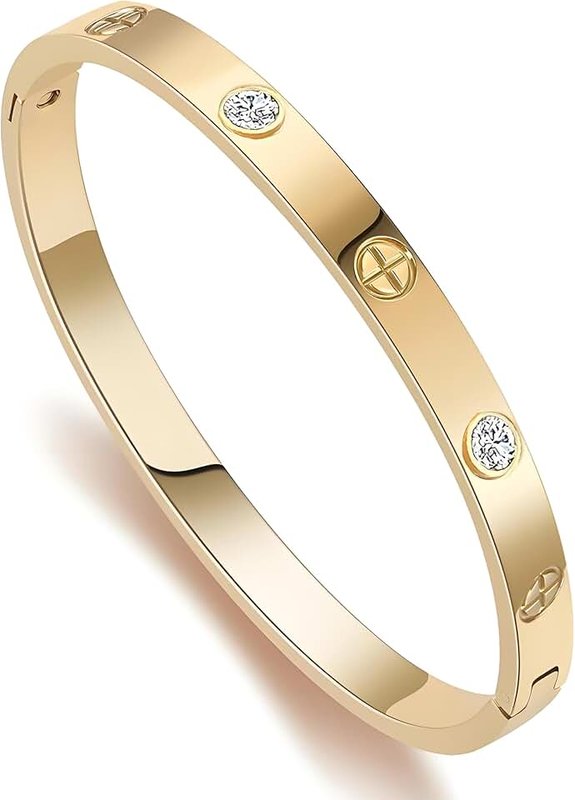 JIAPIDS Gold Bracelets for Women 14K Gold Plated Friendship Love Bangle Bracelets Cubic Zirconia Stainless Steel Bracelet Jewelry Christmas Valentines Birthday Gifts for Women