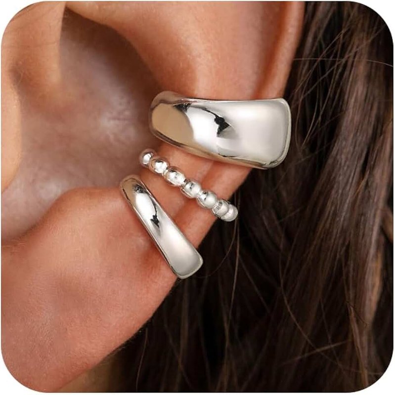 CTEEGN Chunky Thin Gold Ear Cuffs Set Dainty 14K Clip Piercing Stack Small Cartilage Hoop Huggie Trendy Tarnish Hypoallergenic Jewelry Gift