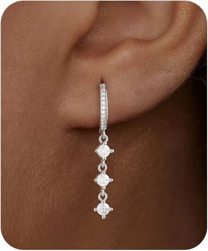ShineRose Dangle Earrings For Women Trendy 14K Gold Plated Drop Silver Long Dangling Dainty CZ Simple Hanging Jewelry