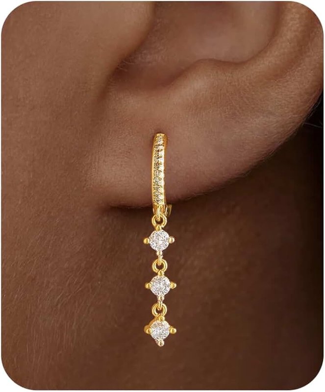 ShineRose Dangle Earrings For Women Trendy 14K Gold Plated Drop Silver Long Dangling Dainty CZ Simple Hanging Jewelry