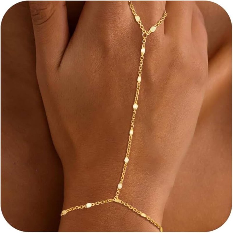 Nymora Gold Bracelets for Women – Trendy Dainty Gold Hand Chain Bracelets, Stackable 14k Gold Plated Finger Ring Bracelet with Cz Flower Design, Layered Link Bracelets for Women