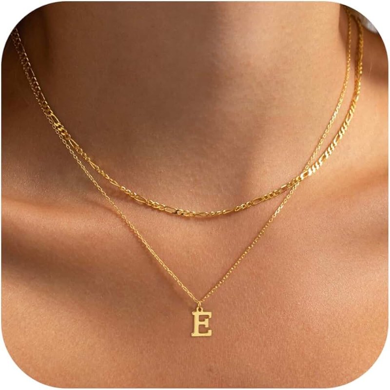 GRCLD Initial Necklaces for Women Dainty Gold Silver Layered Letter Pendant Necklace Cute Figaro Chain Choker Necklace Personalized Trendy Stuff Jewelry Stack Gift for Women Her