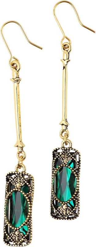 Hanary Vintage Green Stone Created Emerald Dangle Earrings, Vintage Victorian Jewelry Gifts for Women