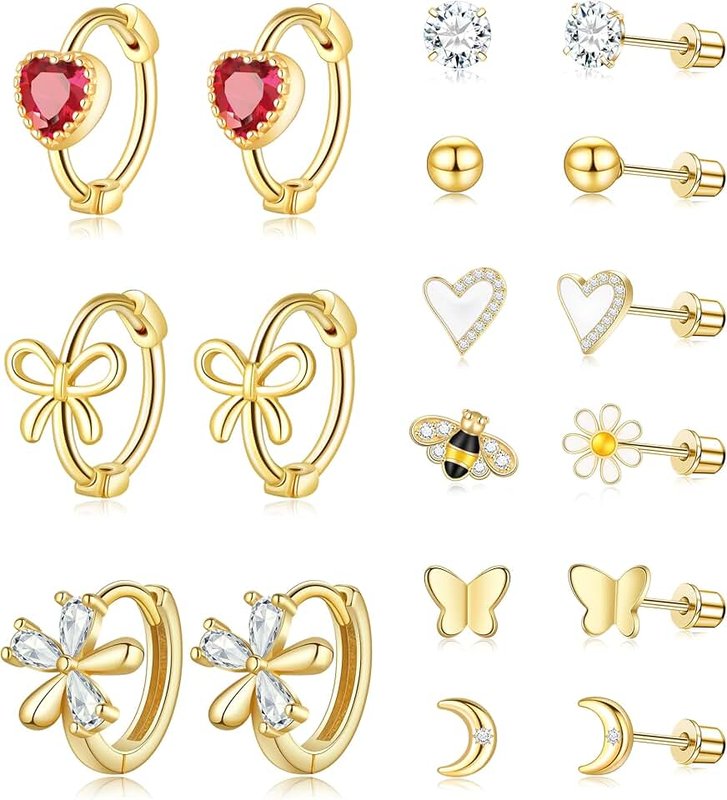 Shakalaka Flat Screw Back Hypoallergenic Earrings for Women Cute Surgical Stainless Steel Jewelry