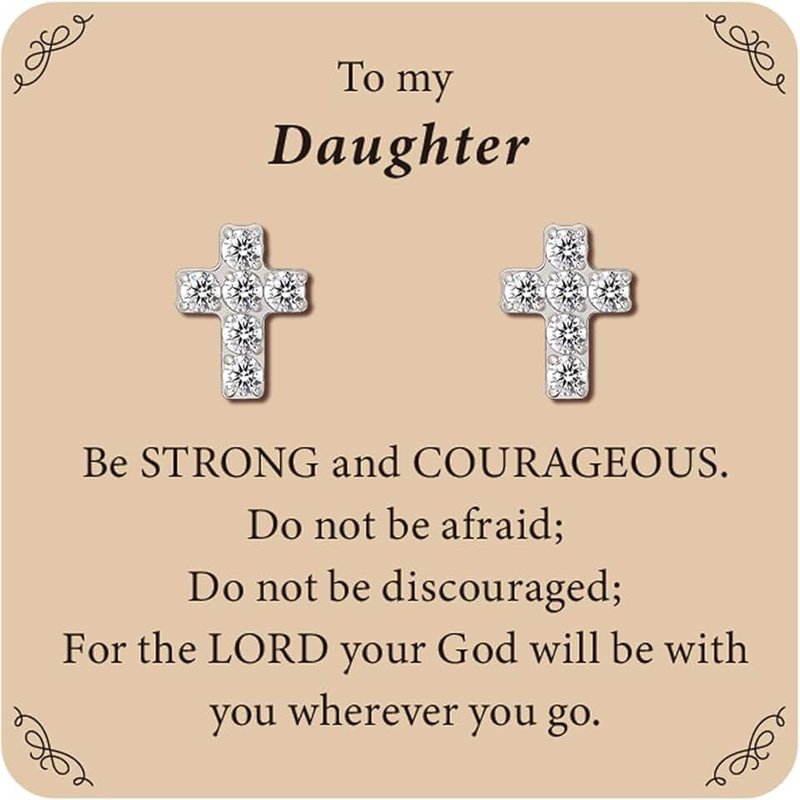 limerencia Girls Hypoallergenic Titanium Cross Earrings Gifts,Cubic Zirconia Implant Grade Screw Back Studs for Women Girls Sensitive Ears