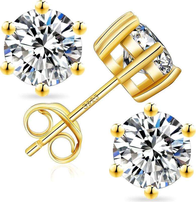 KRKCLIFE Moissanite Studs Earrings for Women Men, Lab Created Diamond Stud Earring in 14K Gold, D Color, VVS1, 6 Prong Setting, S925 Sterling Silver Hypoallergenic Jewelry