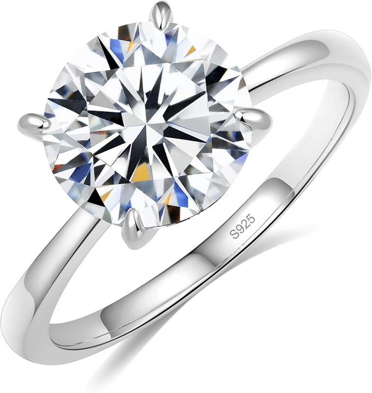Aurora & Fiori 1/2/3/4 CT Round Moissanite Engagement Ring for Women, D Color VVS1 Solitaire Moissanite Ring S925 Sterling Silver with 18K Yellow/White Gold Plated