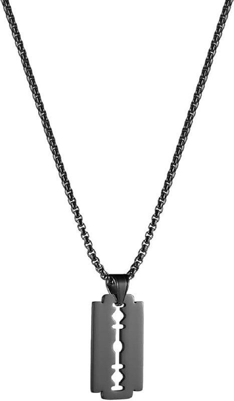 Generic Mens Stainless Steel Razor Blade Model Hip Hop Dog Tag Pendant Necklace