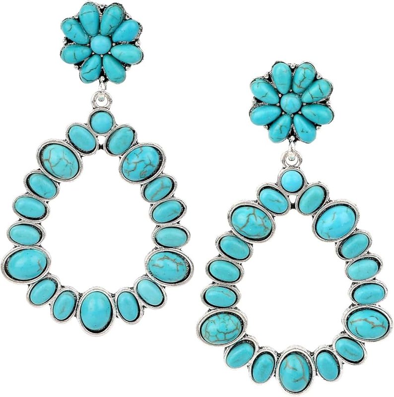 Mikovivi Western Turquoise Earrings for Women, Delicate Cowgirl Earrings Rustic Western Jewelry Gifts Boho Turquoise Jewelry for Women