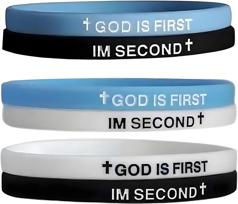 PZKQSAC 3PCS GOD IS FIRST BRACELET, GOD IS FIRST IM SECOND Inspirational Bracelets for Men Women Christian Rubber Bracelets Engraved Bible Verses Cross Bracelet Faith Silicone Wristbands Jewelry