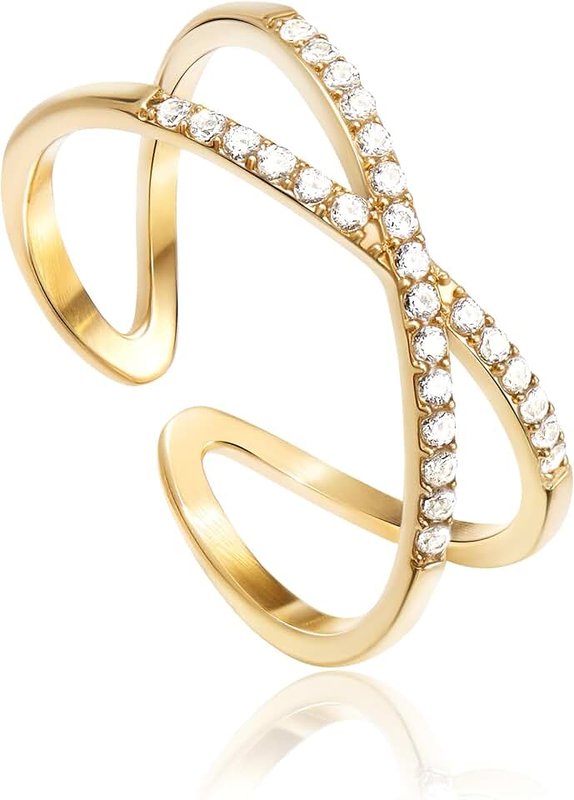 Poxtex Non Tarnish Gold Chunky Rings for Women, 14K Gold Plated Statement Dome Rings, Stackable Wedding Band Jewelry Size 6-11