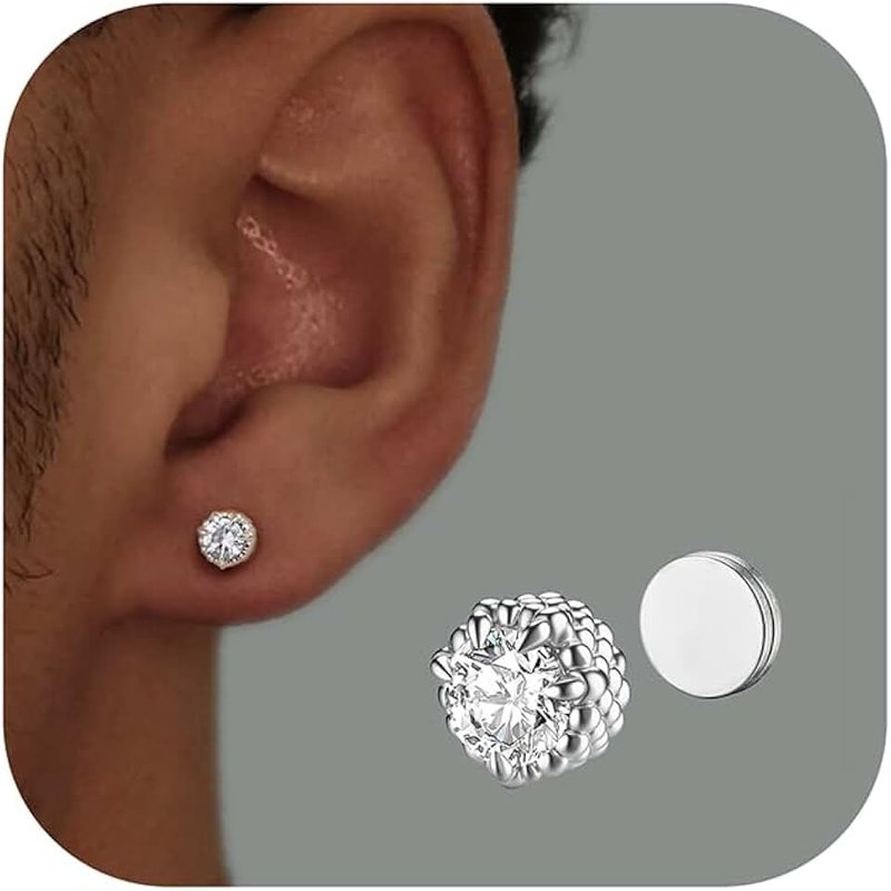 GEMQUEEN Magnetic Earrings for Men Women - 5A Shiny CZ Dragon Claw Punk Hypoallergenic Stainless Steel Non Piercing Clip on Fake Earrings Studs Gold Silver Black 5/6.5/8MM Not Easy to Fall