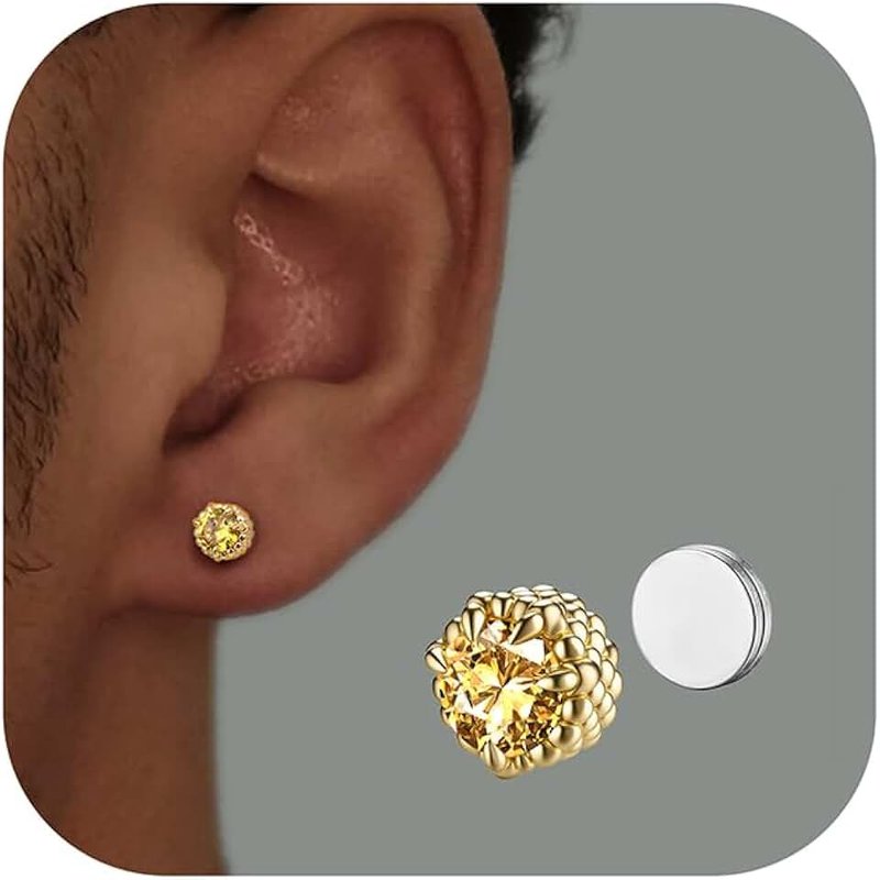 GEMQUEEN Magnetic Earrings for Men Women - 5A Shiny CZ Dragon Claw Punk Hypoallergenic Stainless Steel Non Piercing Clip on Fake Earrings Studs Gold Silver Black 5/6.5/8MM Not Easy to Fall