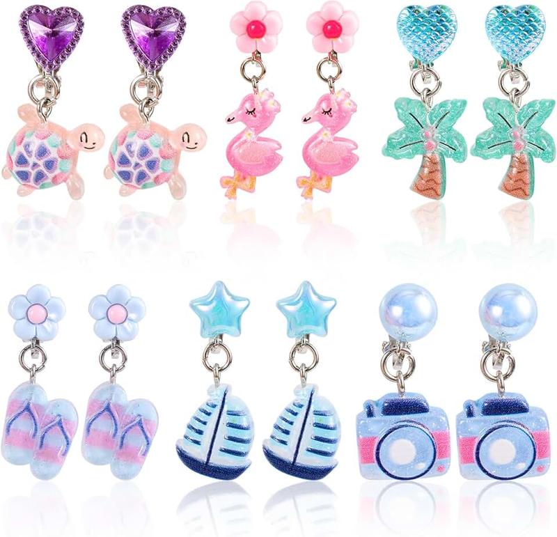 Mikovivi 6 Paar Ohrclips für Mädchen, Ohrstecker-Set Ohne Ohrloch mit Ohrpolstern Süßes Schmetterlings-Kaninchen-Regenbogen-Design Ohrclips für Kinder Ohne Loch Schmuck als Geschenk