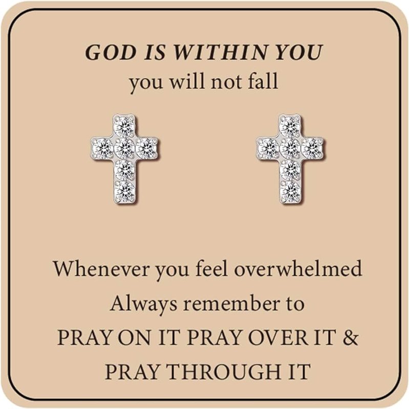 limerencia Girls Hypoallergenic Titanium Cross Earrings Gifts,Cubic Zirconia Implant Grade Screw Back Studs for Women Girls Sensitive Ears