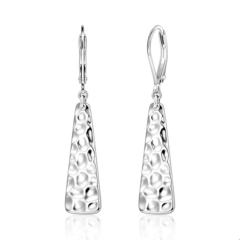 ALEXCRAFT 925 Sterling Silver Dangle Earrings for Women, 14K Gold Plated French Leverback Earrings, Hypoallergenic Lightweight Statement Hammer Square Bar Long Drop Earing for Women Trendy Jewelry