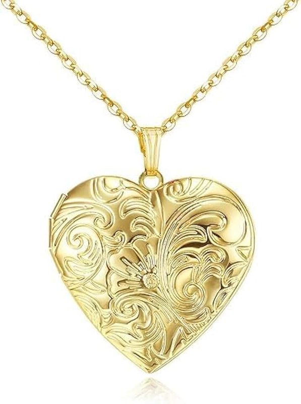 Generic 1PCS Locket Necklace that Holds Pictures Flower Lockets Pendant Necklaces Gold Plated Gifts Jewelry