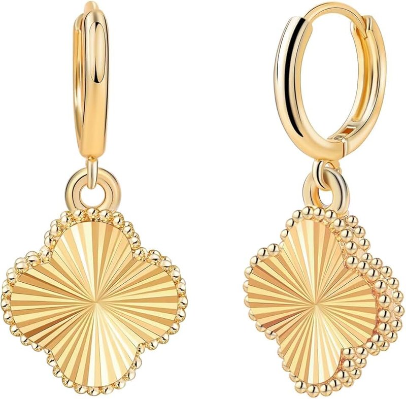 BAREEK Clover Earrings for Women - 14K Gold Plated Four Leaf Drop Dangle Hoop Earring, 30mm×14mm, Brass Stainless Steel Copper, No Gemstone