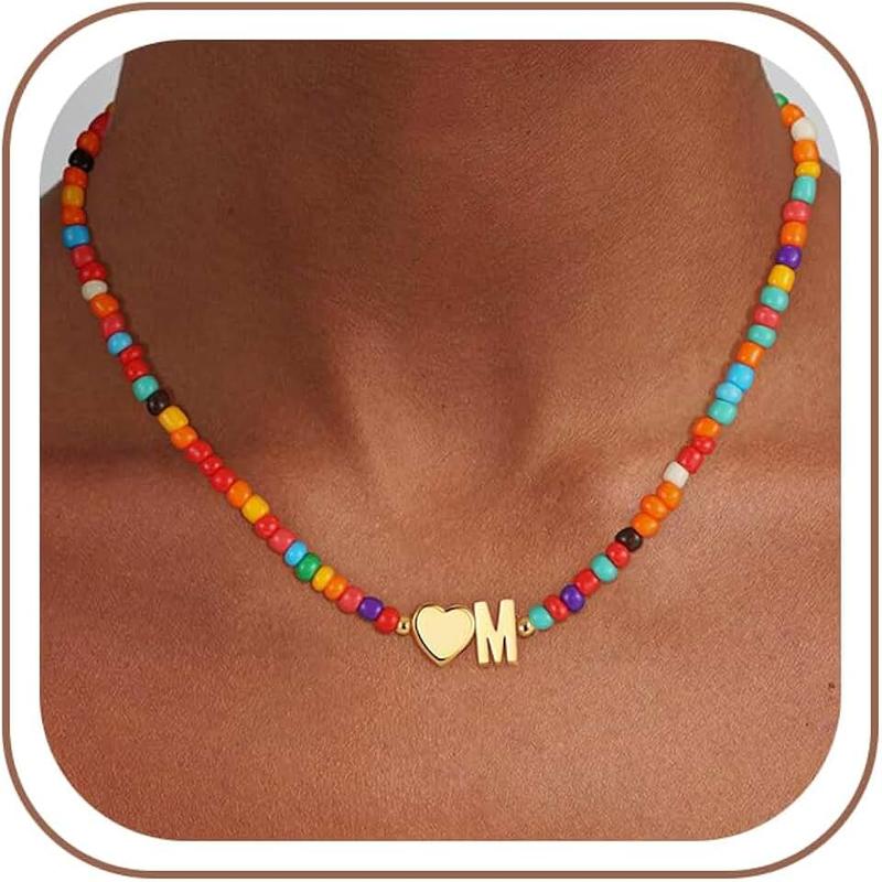 Fezodo Colorful Initial Necklaces for Girls Women - Beaded Initial Necklace Teen Girl Gifts Trendy Stuff Dainty Bohemian Letter Necklace Personalized Gifts for Girls Women Jewelry