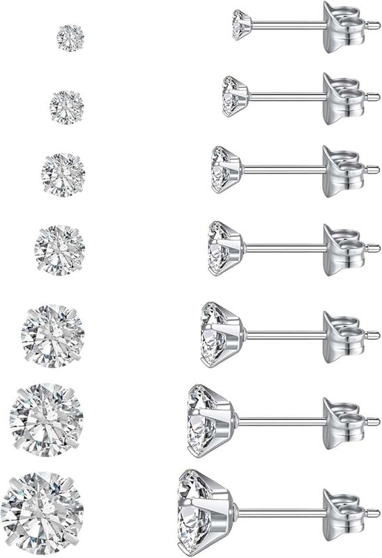 LFZFCXCYou 7 Pairs Silver Cubic Zirconia Stud Earrings for Women Trendy Stud Earrings Set Hypoallergenic Stud Earrings 20G CZ Studs Earrings for Women Jewelry Stud Earring