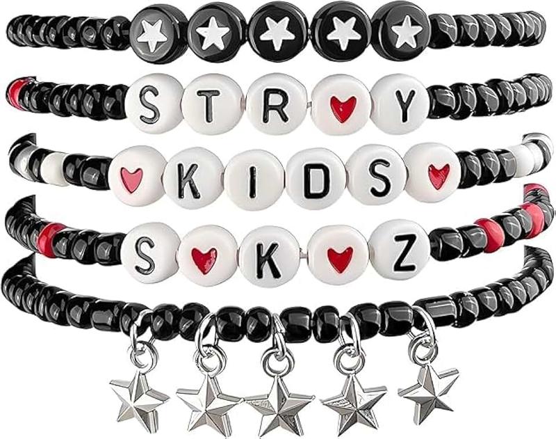 GLOONITY Stray Bracelets, SKZ Inspired Friendship Bracelets with 1 Random LOMO Photocard, Stray Merch as Ideal Gifts for Christmas, Birthday, Concert, Celebrations for Fans, Back to School Supplies