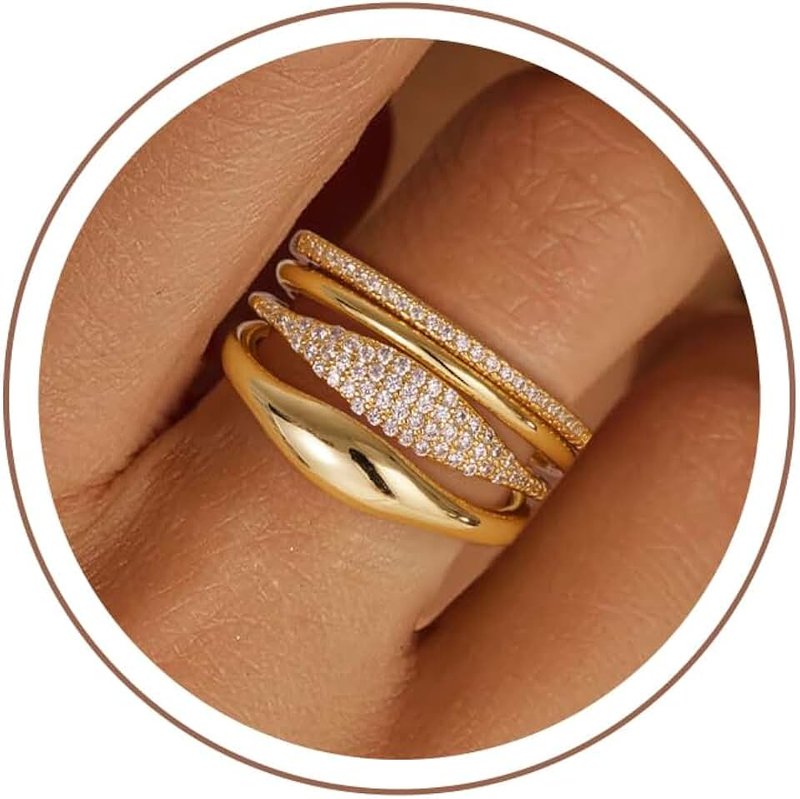 Fezodo Gold Stackable Rings for Women - Dainty 18K Realy Gold Plated Stackable Rings Infinity Thumb Ring Set Trendy Statement Promise Wedding Bands Engagement Ring for Women