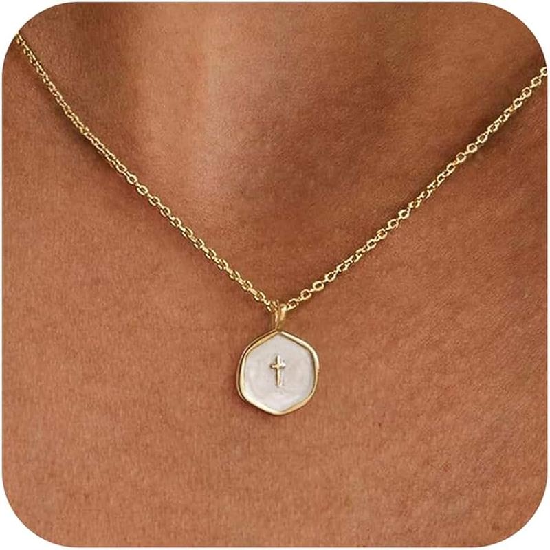 FICXOR Cross Necklace for Women,14k Dainty Gold Plated Cross Necklaces Simple Pendant Necklaces for Women Trendy Small Gold Charm Necklace Cute Choker for Women Jewelry Gifts