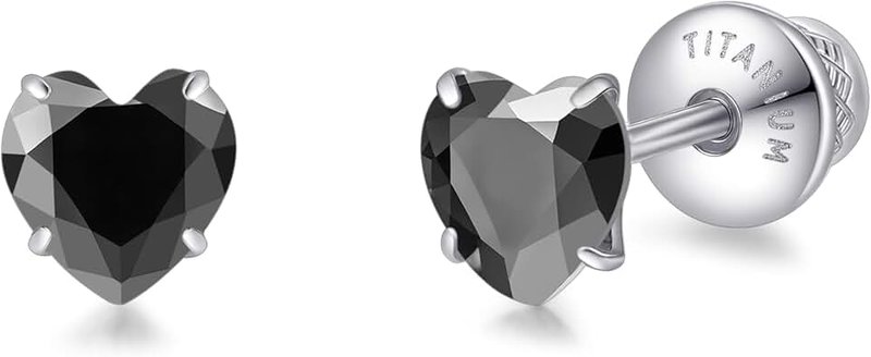 limerencia Heart Screw Backs Earrings G23 Implant Grade Titanium Stud Earrings 20G Hypoallergenic Tragus Piercing Post for Sensitive Ears