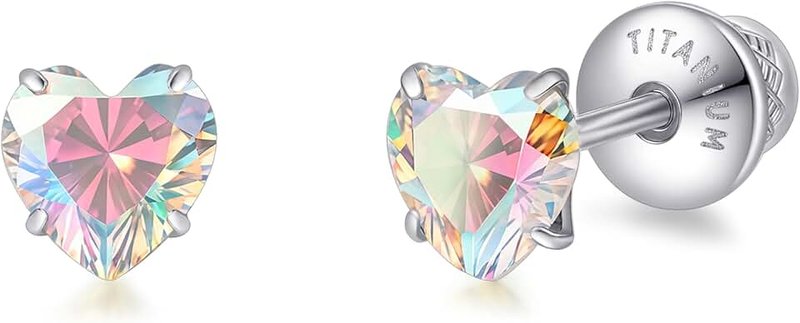 limerencia Heart Screw Backs Earrings G23 Implant Grade Titanium Stud Earrings 20G Hypoallergenic Tragus Piercing Post for Sensitive Ears