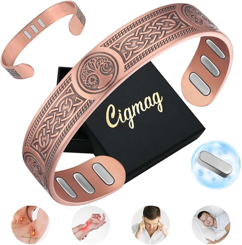 Cigmag Cigmag Copper Bracelet for Men, with Powerful 9X 5000 Gauss Magnets, Adjustable Solid Pure Copper (Viking Sun Moon Life Tree)