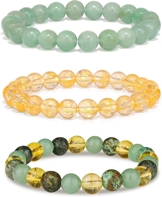 Crgwxzl 3pcs Wealth Money Bracelets,Healing Crystal Citrine African Turquoise Bracelets for Women Men,Lucky Feng Shui 8mm Natural Stone Green Aventurine Beaded Spiritual Gemstone Jewelry Gifts