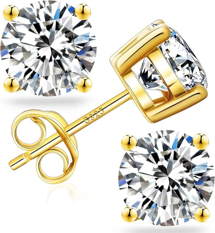 KRKCLIFE Moissanite Earrings,Diamond Stud Earring,S925 Sterling Silver,D Color,VVS1,4 Prong Setting,14K Gold Vermeil Hypoallergenic Jewelry For Women Men