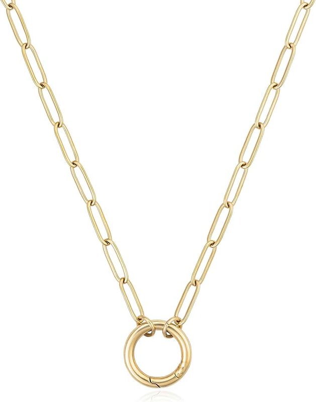 BOHYZHAN 14K Gold Plated Open Circle Link Paperclip Necklace for Women
