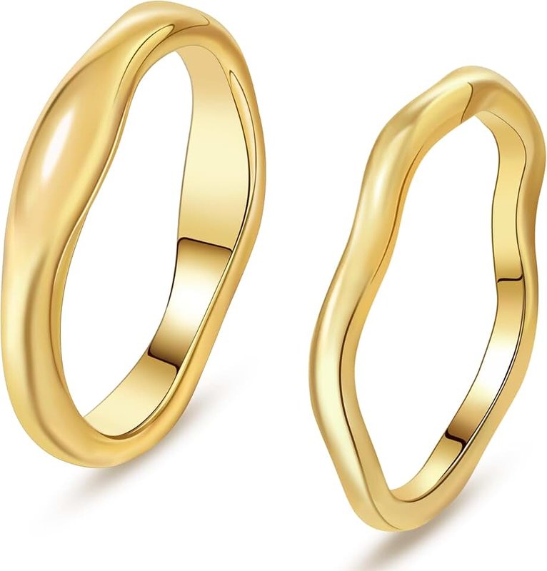 GoldGifts Gold Rings for Women Men Non Tarnish, Waterproof Chunky 14K Gold Plated Dainty Stackable Rings Trendy Statement Pinky Thumb Rings Engagement Eternity Wedding Band Ring Stacking Gold Jewelry