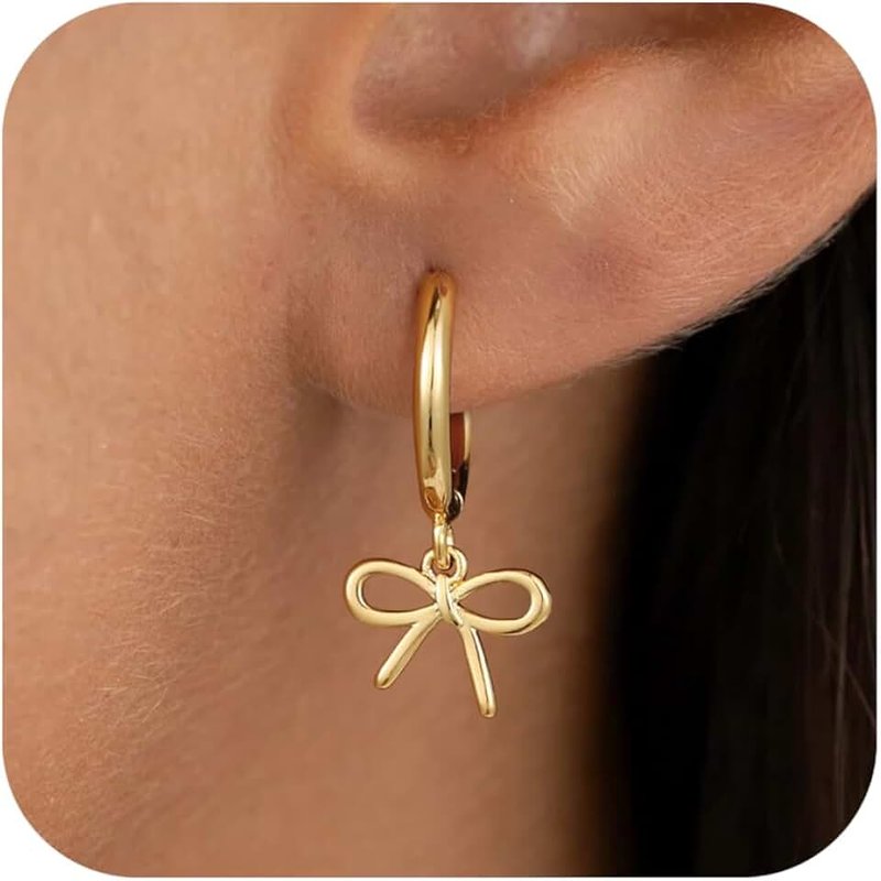 JIAOGE Valentines Day Gifts for Kids Her Teen Girls - Gold Bow Earrings for Women Jewelry Huggie Hoop Stud Earrings Hypoallergenic CZ Pearl Drop Bow Earring Gifts for Girls Wedding Birthday Gifts