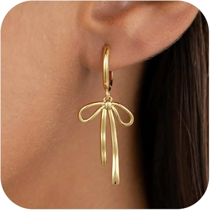 JIAOGE Valentines Day Gifts for Kids Her Teen Girls - Gold Bow Earrings for Women Jewelry Huggie Hoop Stud Earrings Hypoallergenic CZ Pearl Drop Bow Earring Gifts for Girls Wedding Birthday Gifts