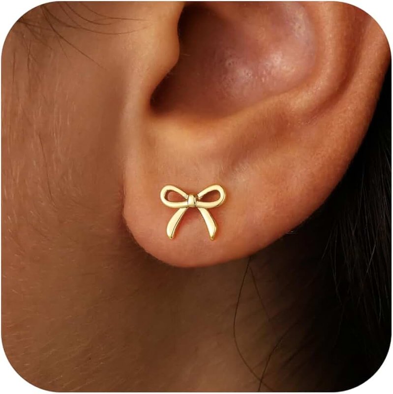 JIAOGE Valentines Day Gifts for Kids Her Teen Girls - Gold Bow Earrings for Women Jewelry Huggie Hoop Stud Earrings Hypoallergenic CZ Pearl Drop Bow Earring Gifts for Girls Wedding Birthday Gifts