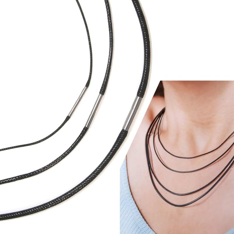 TORMEN TORMEN Leather Necklace Cord 50 60 70 cm Pendant Rope with Stainless Steel Clasp – Slim Black Pendant Chain Waterproof Rope Necklace for Men Women Unisex Jewelry (1mm，2mm，3mm)