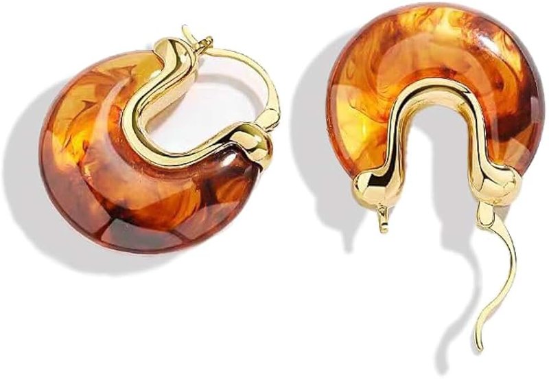 KAIYIDAN Gold Hoop Earrings For Women Trendy,14K Gold Plated Chunky Dangle Hoop Earrings,Statement Thick Yellow Gold Huggie Medium Hoops,Fashion Jewelry Gift.