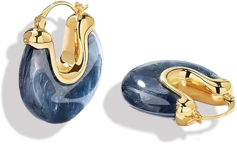 KAIYIDAN Gold Hoop Earrings For Women Trendy,14K Gold Plated Chunky Dangle Hoop Earrings,Statement Thick Yellow Gold Huggie Medium Hoops,Fashion Jewelry Gift.