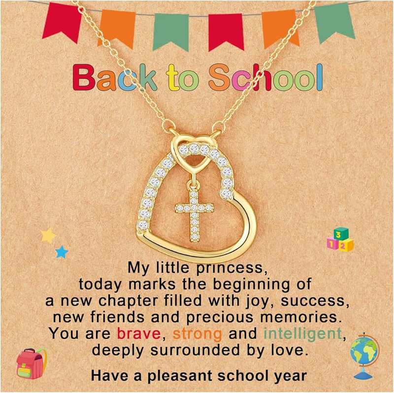 ESPVO First Day of Preschool/Kindergarten/1st Grade/2nd Grade/Back to School Necklace, Heart Cross Stuff Jewelry Gifts