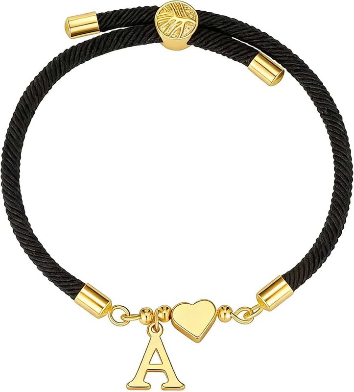 Lunvky Initial Bracelets for Women Girls Trendy Heart Love Cute 14K Gold Plated Letter Bracelets Adjustable Friend Birthday Christmas Gifts Stocking Stuffers for Teen Kids Mother Couples Jewelry
