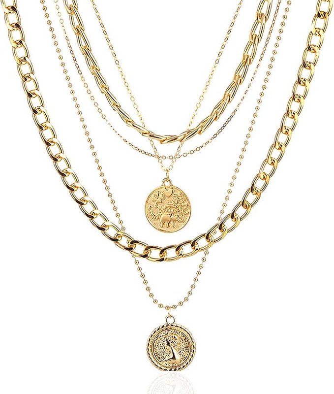 Lookray Gold Pirate Necklace for Women Layered Chunky Pirate Costume Jewelry Hip Hop 80s 90s Coin Pendant Necklace Halloween Pirate Costume Accessories