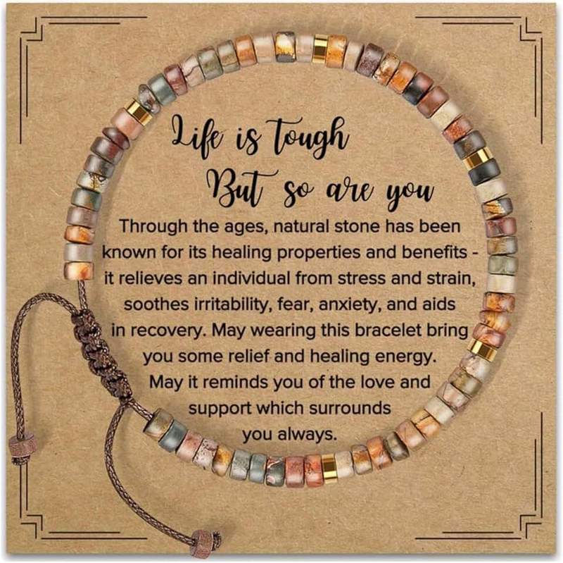 ZALAOR Natural Stone Beaded Bracelet for Women: Anxiety Relief Healing Bracelets with Inspirational Card – Adjustable Friendship Bracelet – Yoga Meditation Gift, One Size, Stone, No Gemstone