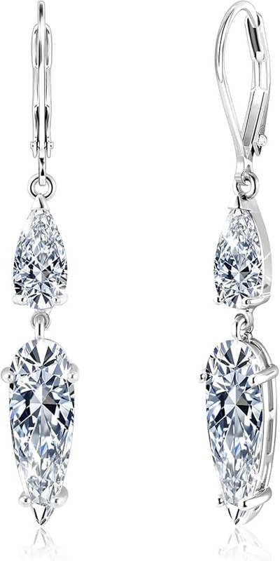 ALEXCRAFT 925 Sterling Silver Long Teardrop Dangle Earrings for Women Hypoallergenic Crystal Drop Leverback Earrings Trendy Statement Silver Long Teardrop Dangle Earings for Jewelry Gifts